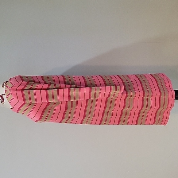 BANANA REPUBLIC pink & metalic gold striped dress.   Size 16 tall. - Picture 2 of 7